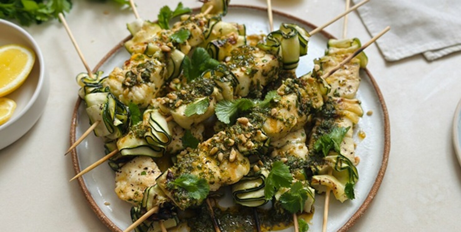 Marinated Haloumi & Zucchini Skewers with Herbie Dressing