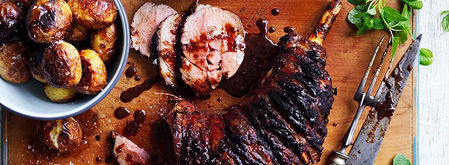 Barbecue Roast Lamb with Pomegranate Molasses